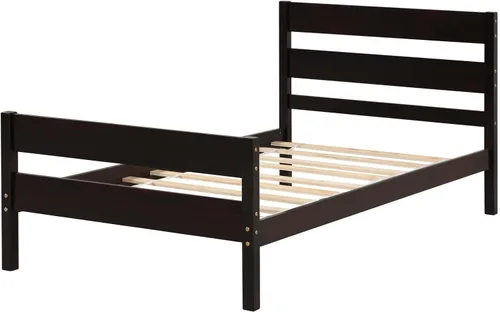 Vista 6 de Base de cama de plataforma de madera de tamaño individual con cabecera y estribo de estilo moderno, marco de cama de madera con patas de soporte