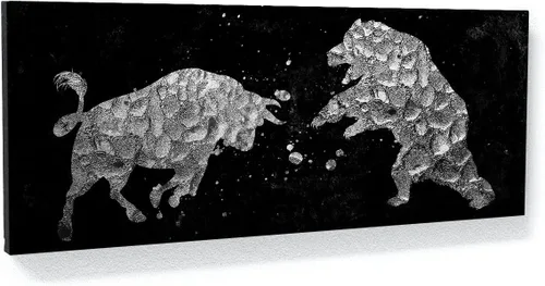 Vista 7 de Sense Canvas Bull vs Bear Money Small 20 x 8 / 0.75 pulgadas - Stock Market Bull vs Bear Financial Wall Street Office Entrepreneur Decor Wall Art