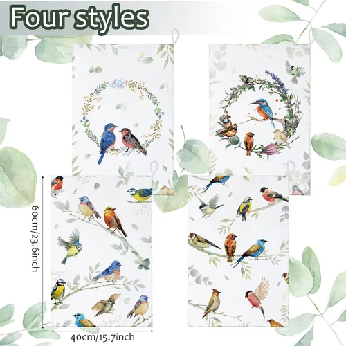 Vista 3 de Frienda Juego de 4 paños de cocina cardenales decorativos para platos de 24 x 16 pulgadas, juego de paños de baño con lazo para colgar, absorbente