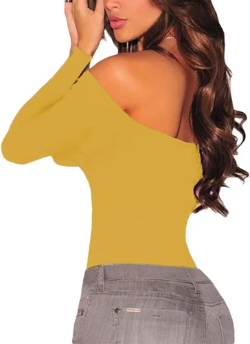 Vista 2 de Lrady Body de manga larga para mujer, con hombros descubiertos, leotardo