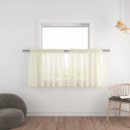 Vista 23 de UPOPO Paneles de Cortina Beige Pequeños Cortinas Transparentes de Gasa de 16 Pulgadas de Largo Cortinas de Cocina de Voile con Textura de Lino