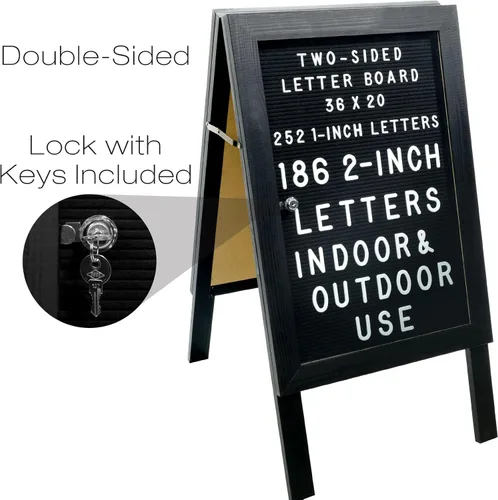Vista 3 de EXCELLO GLOBAL PRODUCTS Letrero grande de madera en forma de A para acera, tablero de fieltro de 36 x 20 pulgadas con letras intercambiables