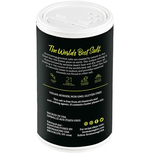 Vista 6 de Aromasong Sal marina 100% natural del mar muerto, sal de mesa de grano fino, 13 onzas. Salero de sal, 100% pura y natural, sin refinar, sin gluten