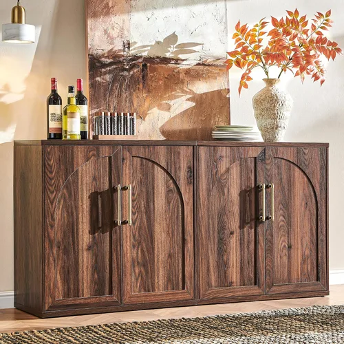 Vista 18 de ACCOHOHO - Aparador de puerta arqueada, color negro Modular, Multi-Compartment Storage, Adjustable Shelf, Soft Close Hinges, Freestanding, for