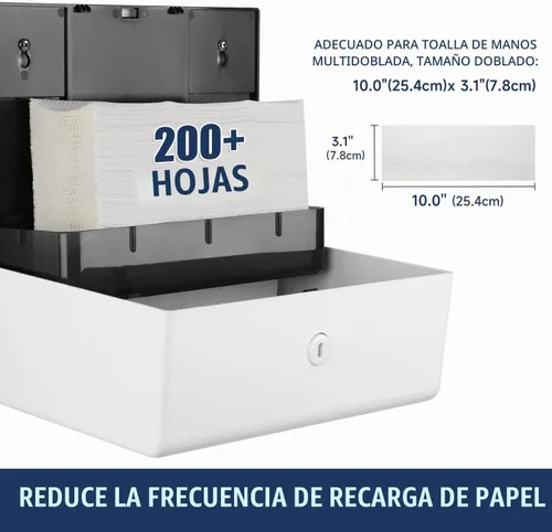 Vista 2 de AIKE Dispensador de toallas de papel multipliegue de 200 hojas, montaje en Blanco