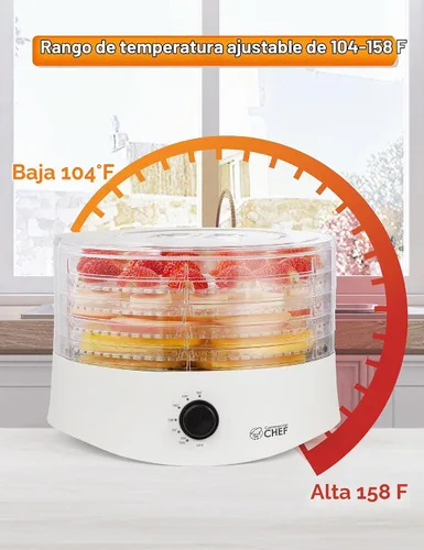 Vista 6 de Commercial Chef - Deshidratadora de alimentos, cinco bandejas de plástico libres de BPA de 9.25”, deshidrata y seca carne, frutas, verduras y Blanco