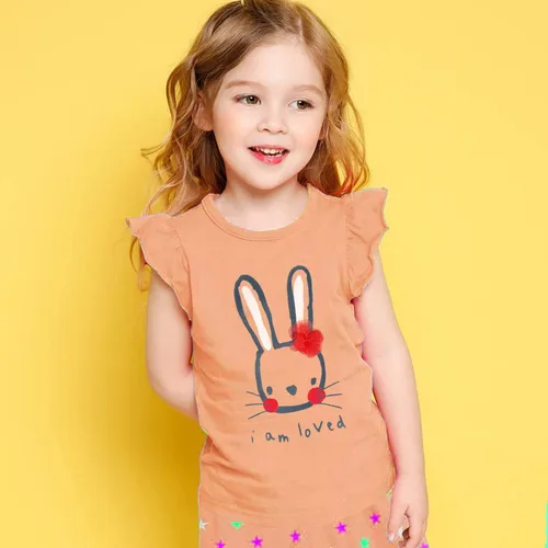 Vista 2 de Camiseta casual de algodón con mangas con volantes para niñas pequeñas, de 2 a 7 años