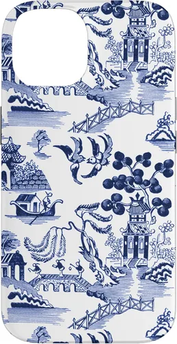 Vista 4 de iPhone 14 Pro Preppy Azul y Blanco Willow Patrón Chinoiserie Toile Case