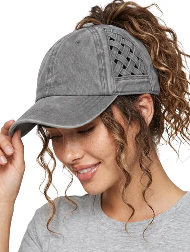 Vista 74 de Funky Junque - Sombrero de cola de caballo para mujer, gorra de béisbol con ajuste ajustable y cola de caballo alta cruzada para uso diario Paquete