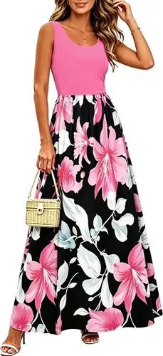 Vista 10 de Bluetime Vestido largo de verano para mujer, estilo bohemio, sin mangas, estampado floral (S-3XL)