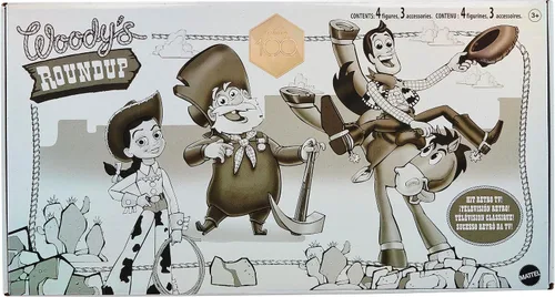 Vista 6 de Mattel Disney y Pixar Set de Toy Story con 4 Figuras de Acción, Paquete de Rodeo Blanco y Negro de Woody con Woody, Jessie, Bullseye y Pete