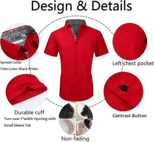 Vista 4 de Esabel.C Camisas de vestir de manga corta para hombre, ajuste regular, casual, con botones