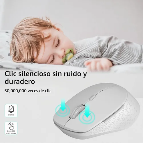 Vista 3 de Rapoo M300G - Mouse inalámbrico silencioso, mouse Bluetooth para portátil, 2.4 GHz con receptor USB, seguimiento óptico de 2400 DPI ajustable