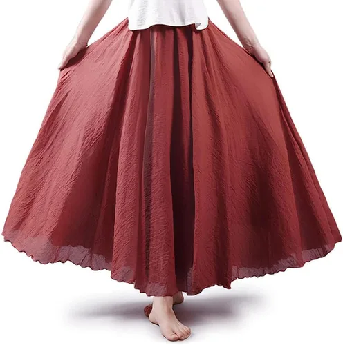 Vista 13 de ASHER FASHION Falda larga estilo bohemio con cintura elástica de algodón y lino para mujer Beige