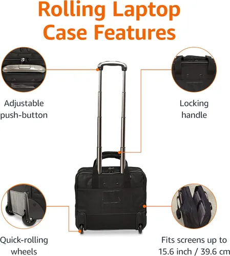 Vista 4 de Amazon Basics Funda con ruedas para laptop, 15.6 pulgadas, color negro
