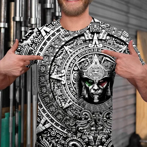 Vista 2 de FAYBA Camisas mexicanas aztecas de manga corta de verano México Jersey unisex 3D Camisas