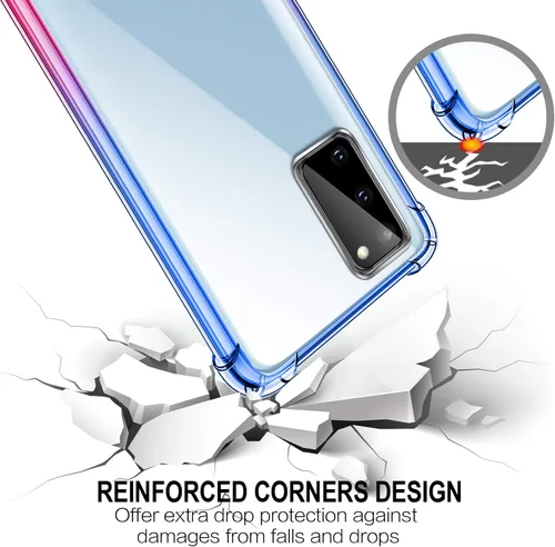 Vista 4 de Funda para Samsung Galaxy S20 - Funda protectora delgada transparente con parachoques de TPU reforzado, a prueba de golpes, color azul y rosa