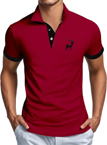 Vista 7 de Polo gráfico para hombre, casual, cuello de negocios, camiseta de otoño, manga corta, talla grande, clásica, básica, camiseta de golf