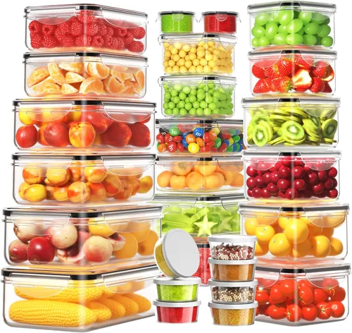 Vista 7 de 40 recipientes de almacenamiento de alimentos con tapas herméticas (20 recipientes y 20 tapas), contenedor de preparación de comidas de plástico