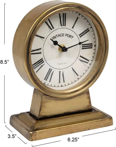 Vista 4 de Creative Co-Op Reloj decorativo de metal con acabado dorado
