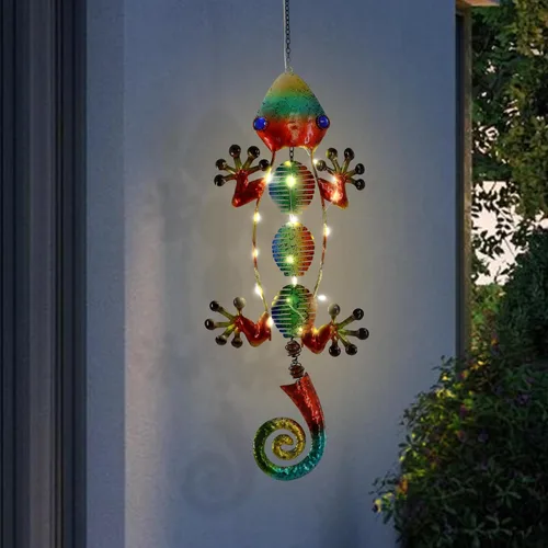 Vista 8 de Luces solares de peces para exteriores, faroles colgantes de metal, luces decorativas para patio trasero, porche, patio, balcón, tipi, camino.