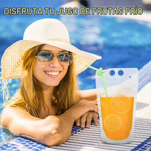 Vista 6 de Ozera 100 bolsas de bebidas, bolsas de jugo de 16 onzas con 100 pajitas