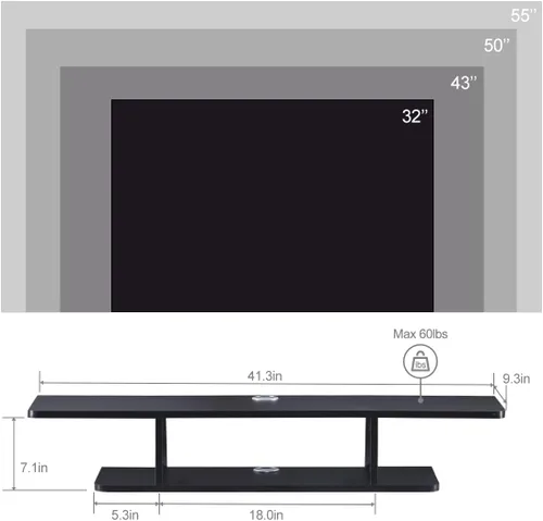 Vista 2 de GHC Soporte de TV flotante, centro de entretenimiento montado en la pared y estante de gabinete, consola de TV con almacenamiento, consola
