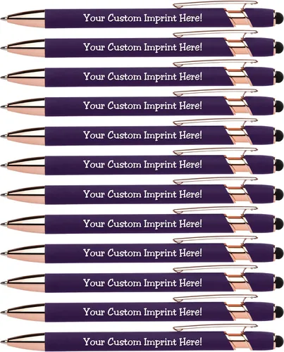 Vista 10 de ExpressDesigns™ - Bolígrafos personalizados de alta calidad de oro rosa con lápiz capacitivo Acento rosa Bolígrafos personalizados con nombre