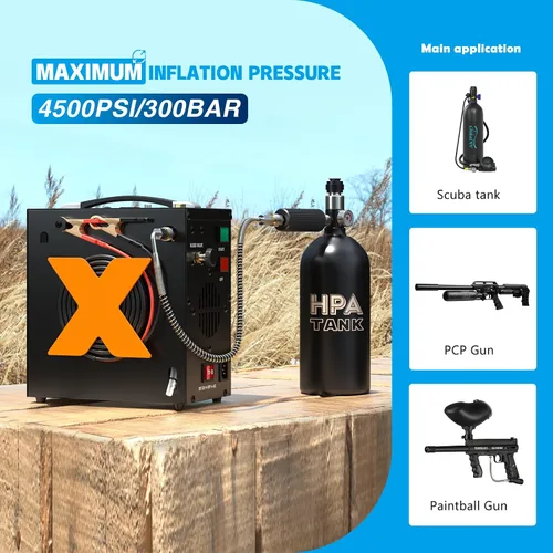 Vista 2 de Compresor de aire PCP 4500Psi/30Mpa Compresor de aire de alta presión sin aceite y sin ruido con separador de agua/aceite, apagado automático