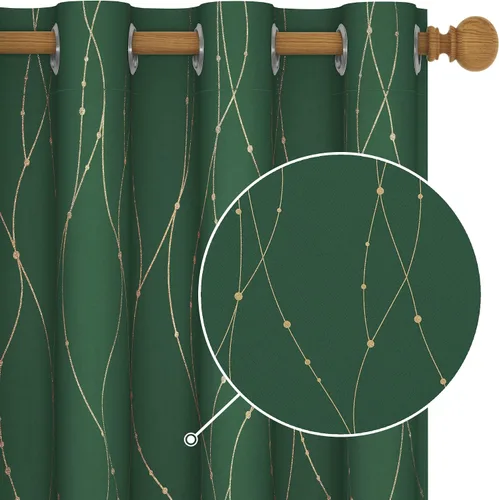 Vista 41 de Deconovo - Cortinas opacas con diseño dorado estampado y ojales, negro, de 42 pulgadas de ancho x 45 pulgadas de largo