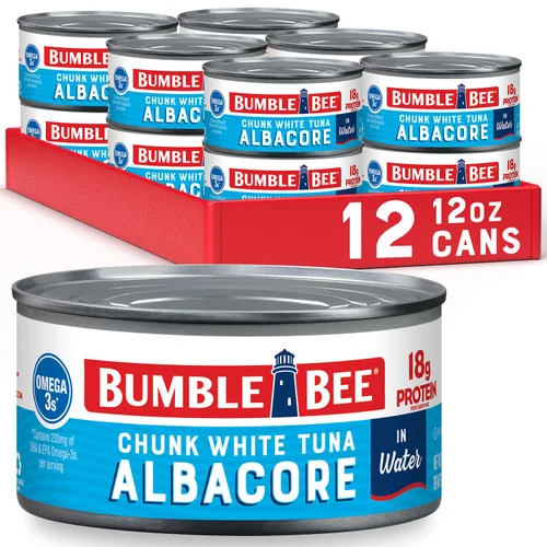 Vista 15 de Bumble Bee Trozos de atún blanco blanco en aceite, lata de 5 onzas, atún capturado en la naturaleza, 0.81 oz de proteína por porción, alto