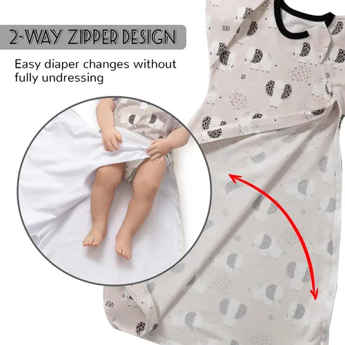 Vista 3 de Paquete de 2 sacos de dormir de transición para bebé, con mangas con brazos para 3 a 6 meses, cremallera de 2 vías