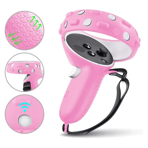 Vista 5 de Hard Carrying Case for Oculus Quest 2 Accessories Pink Silicone Cover Set VR Shell Touch Controller Cover Front Face Protector Cover Crossbody