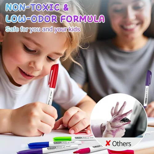 Vista 5 de SFAIH Fine Tip Dry Erase Markers - 15 Pack 15 Assorted Color Whiteboard Erasable Markers, Ideal for Classroom School Office Home Use on White Board
