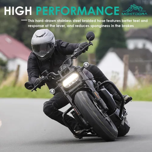 Vista 7 de MoKitDora Líneas de freno delanteras extendidas trenzadas de 42.5", manguera de aceite de acero inoxidable para Harley 2004 en adelante Sportster