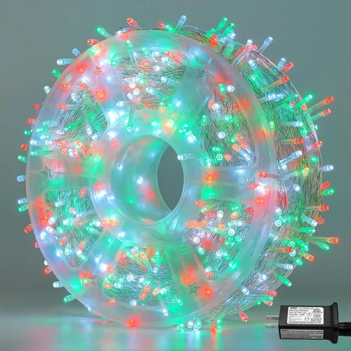 Vista 20 de Guirnalda de 1000 luces LED azules, luces de Navidad de 328 pies para exteriores, impermeables, con enchufe, alambre transparente, luces de árbol