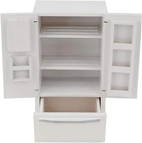 Vista 5 de Casa de muñecas Miniatura Frigorífico de Madera Escala 1:12 Blanco Doll home decor, handcrafted pine furniture accessory, miniature kitchen