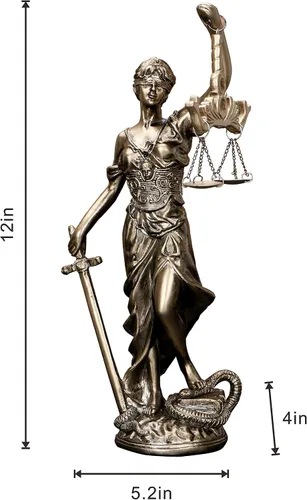Vista 2 de Estatua de Lady Justice de 12.3 pulgadas, escultura de justicia, figura de justicia ciega, decoración de oficina para escritorio, estantería, sala