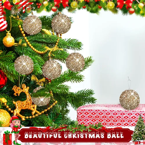 Vista 4 de BBTO 8 adornos de bola para árbol de Navidad, adornos de espuma con lentejuelas con purpurina, decoraciones para colgar para Navidad, boda, fiesta