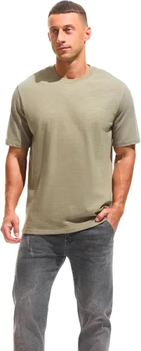 Vista 3 de KLIEGOU - Camiseta de cuello redondo para hombre, 100 % algodón, ajuste holgado, gruesa, de peso pesado
