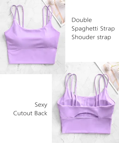 Vista 5 de Everrysea Sujetador deportivo largo para mujer, con relleno, para yoga, entrenamiento, camisetas sin mangas, camisola de fitness