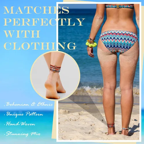 Vista 3 de Yinkin 36 Piezas Pulseras Bohemias de Surfista para Tobillo para Mujeres Impermeables Unisex Étnicas para Tobillo para Mujeres y Hombres Hechas a