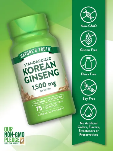 Vista 3 de Nature's Truth Cápsulas de ginseng coreano 75 unidades Extracto estandarizado Suplemento sin OMG y sin gluten