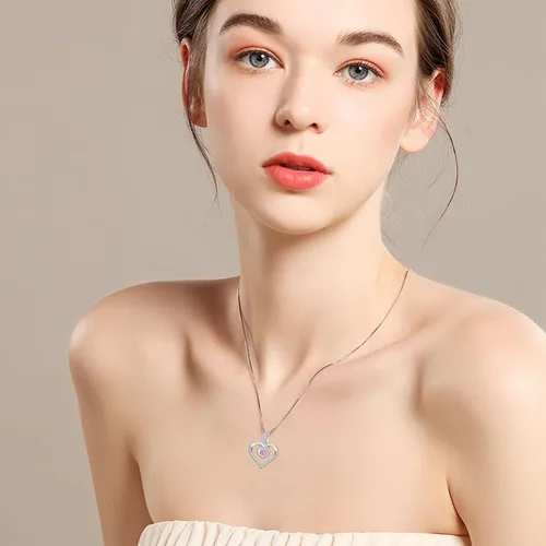 Vista 7 de Lwsary Forever Love Heart Pendant Necklace 925 Sterling Silver Infinity Pendant with Birthstone Zirconia Anniversary Birthday Gifts for Women Girls