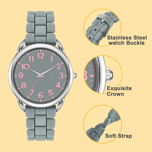 Vista 2 de Asan Ge Reloj resistente al agua para mujer, elegante correa de silicona para muñecas de mujer de 5 a 7 pulgadas, esfera de 1.417 in con números