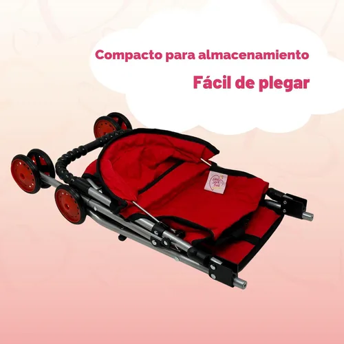 Vista 5 de The New York Doll Collection My First Doll Stroller con Canasta, Cochecito de Muñeca Plegable (Acolchado Rojo)