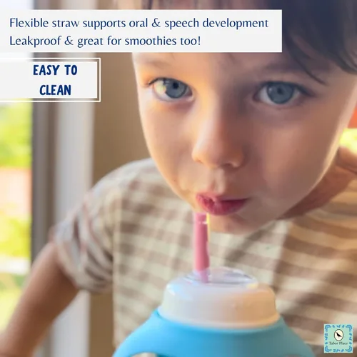 Vista 5 de Tabor Place Juego de 2 - Vaso sippy de vidrio para niños pequeños - The Luca A prueba de derrames Popote de silicona Azul y naranja 8 onzas