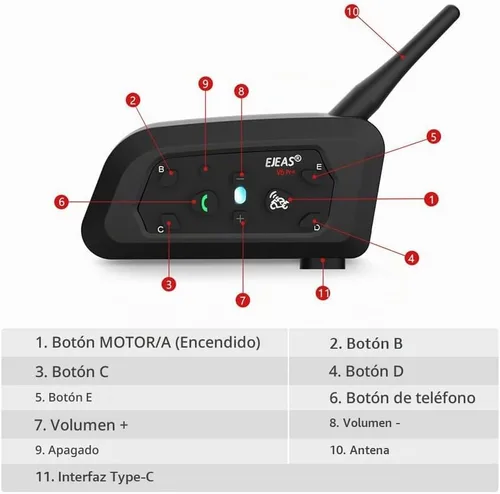 Vista 2 de EJEAS V6 Pro - Auriculares con sistema de comunicación Bluetooth con 3,937.0 ft impermeable/reducción de ruido/llamadas manos libres/música