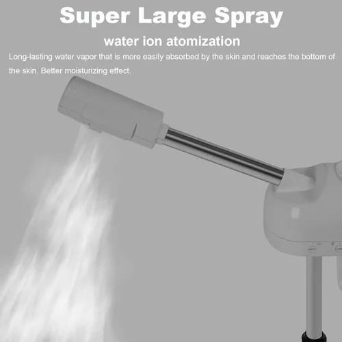 Vista 4 de Vaporizador facial profesional con función de niebla caliente, vaporizador facial de soporte sobre ruedas, altura ajustable y boquilla giratoria