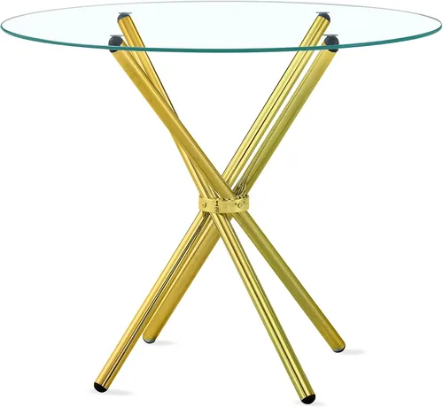 Vista 9 de Fab Glass and Mirror Bases de mesa de madera con mesa de comedor redonda de vidrio de 30 pulgadas, 3/8 de grosor, elegante mesa de comedor redonda